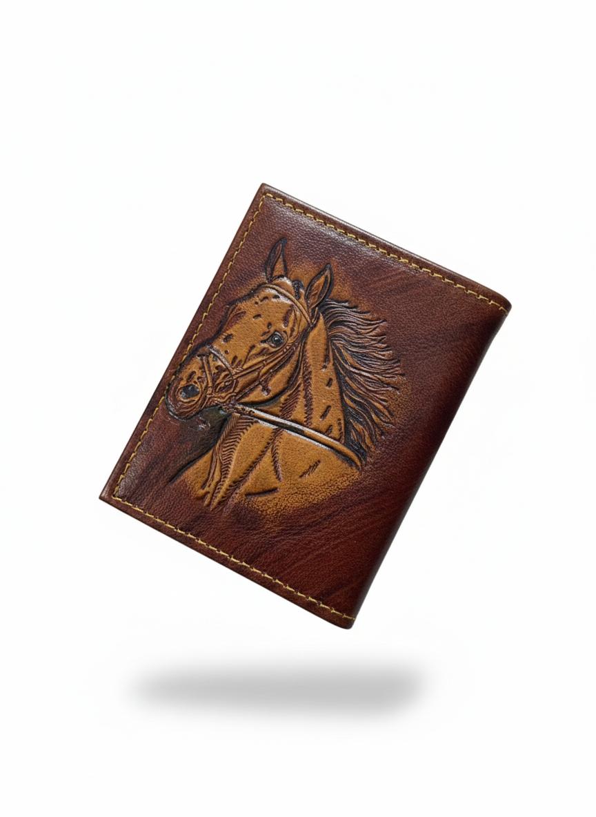 کیف کارت چرم با حکاکی طرح اسب-چرم گابای