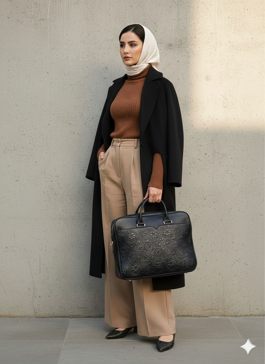 کیف اداری اسپرت با حکاکی طرح گل-چرم گابای