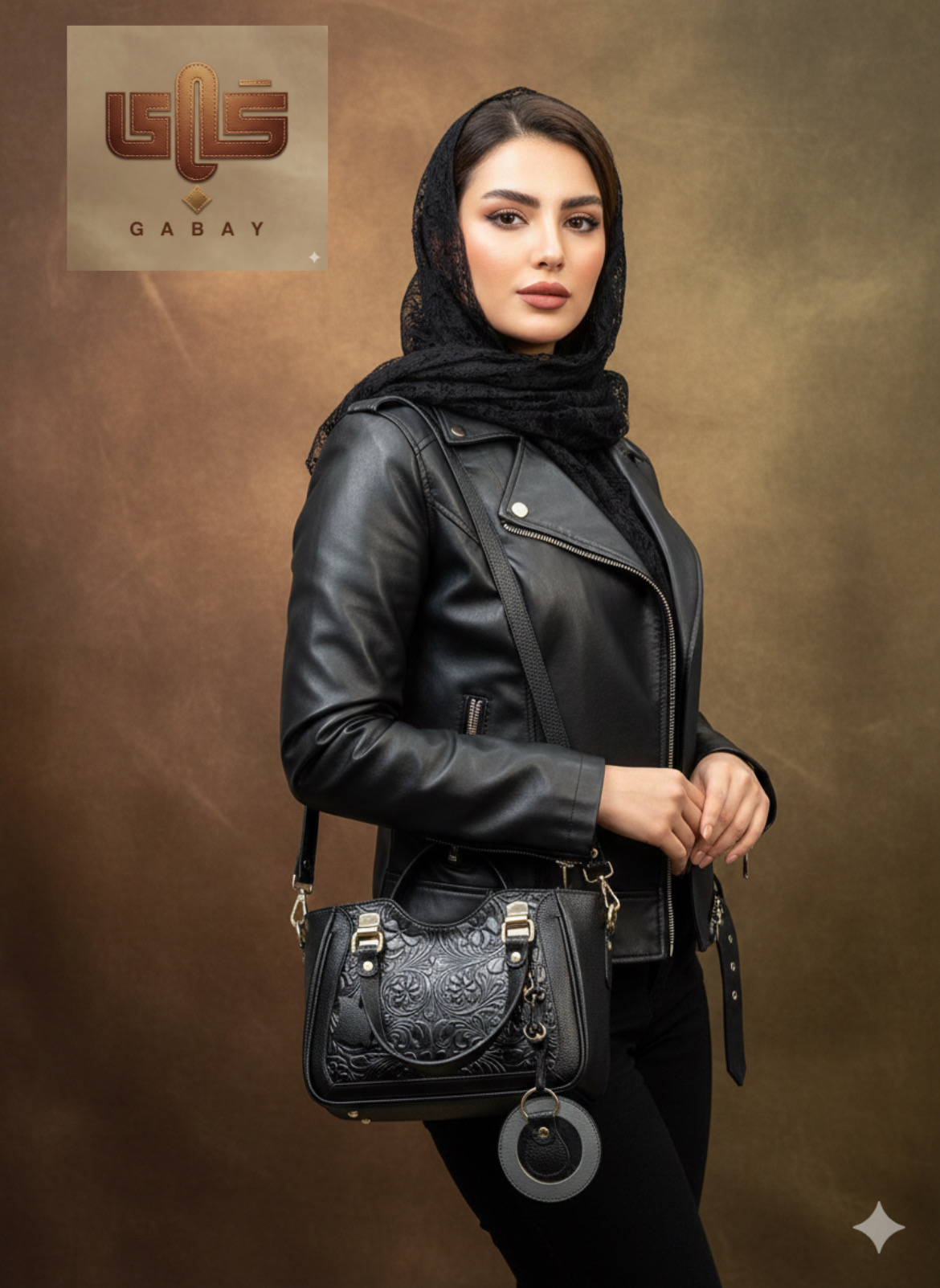 کیف دستی  و دوشي قابدار چرمی زنانه حكاكي -چرم گاباي