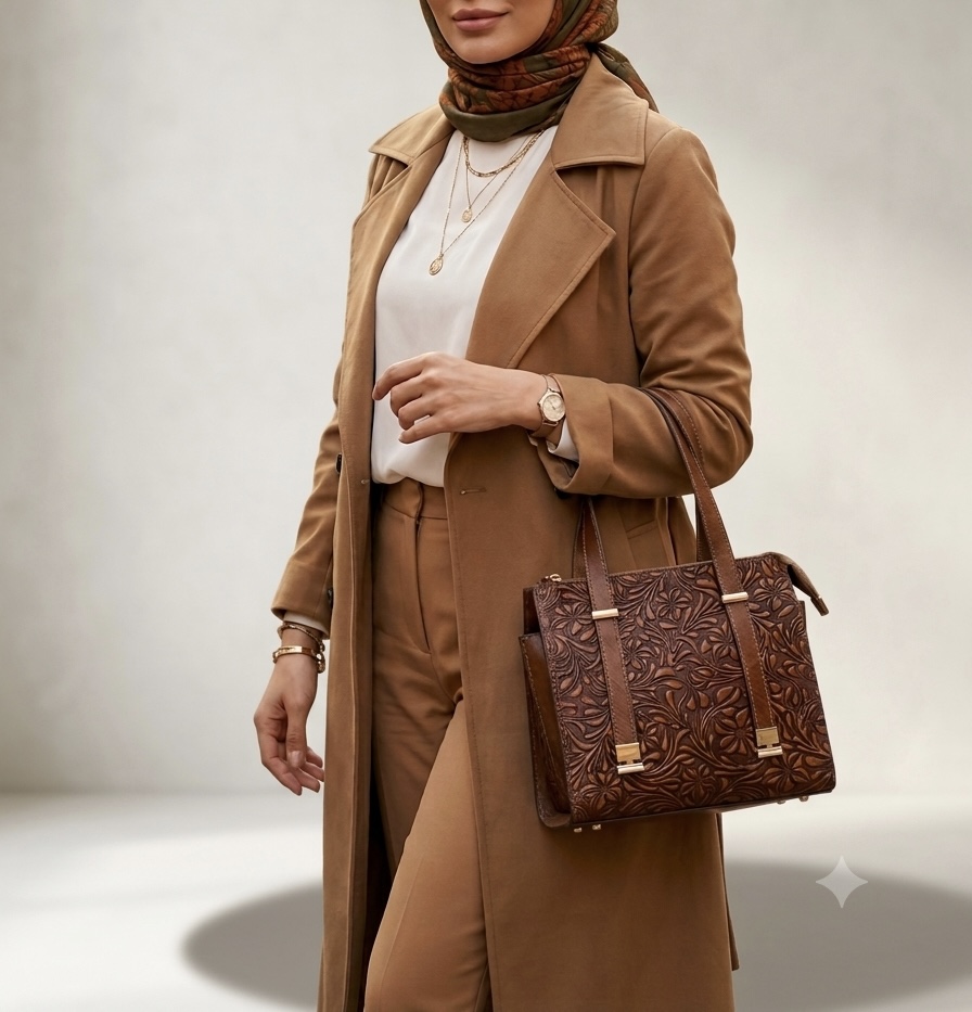 کیف دستی زنانه چرم مدل نیلوفر گردویی_چرم گابای