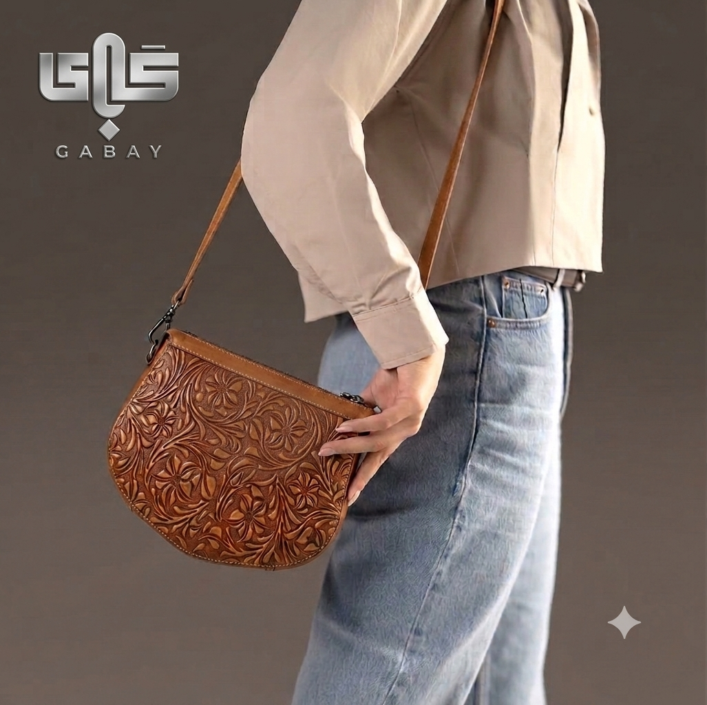 کیف دوشی زنانه چرم مدل بیتا-حکاکی شده-چرم گابای